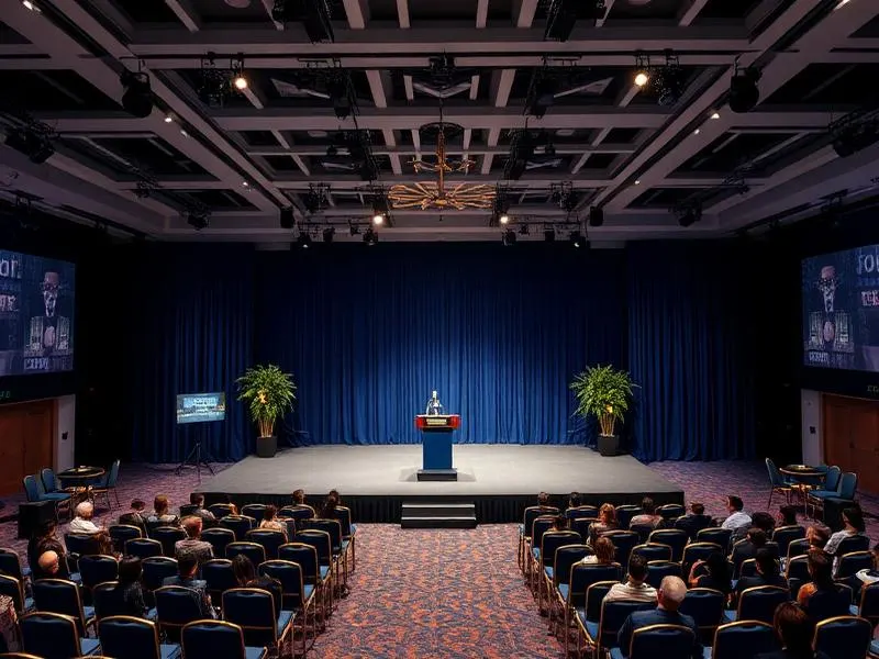 Corporate event venue with coordinated stage and seating
